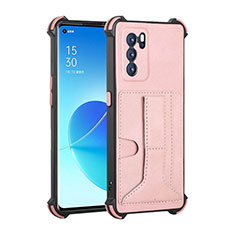 Custodia Lusso Pelle Cover Y01B per Oppo Reno6 Pro 5G India Oro Rosa