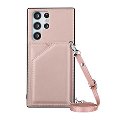 Custodia Lusso Pelle Cover Y01B per Samsung Galaxy S21 Ultra 5G Oro Rosa