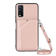 Custodia Lusso Pelle Cover Y01B per Vivo Y12s Oro Rosa