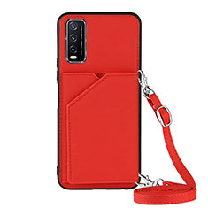 Custodia Lusso Pelle Cover Y01B per Vivo Y12s Rosso