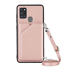 Custodia Lusso Pelle Cover Y02B per Samsung Galaxy A21s Oro Rosa