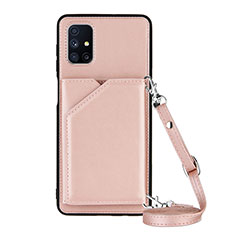 Custodia Lusso Pelle Cover Y02B per Samsung Galaxy M51 Oro Rosa