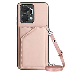 Custodia Lusso Pelle Cover Y03B per Huawei Honor X7a Oro Rosa