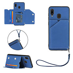Custodia Lusso Pelle Cover Y03B per Samsung Galaxy A20 Blu