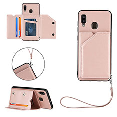 Custodia Lusso Pelle Cover Y03B per Samsung Galaxy A20 Oro Rosa