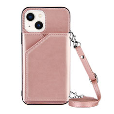 Custodia Lusso Pelle Cover Y04B per Apple iPhone 13 Oro Rosa