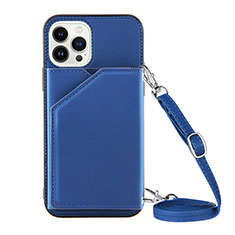 Custodia Lusso Pelle Cover Y04B per Apple iPhone 13 Pro Blu