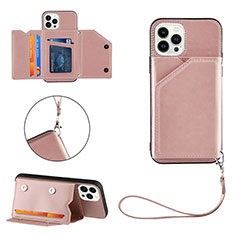 Custodia Lusso Pelle Cover Y06B per Apple iPhone 13 Pro Max Oro Rosa