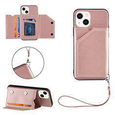 Custodia Lusso Pelle Cover Y06B per Apple iPhone 14 Oro Rosa