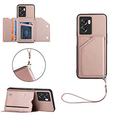 Custodia Lusso Pelle Cover YB1 per Oppo A57 5G Oro Rosa