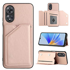 Custodia Lusso Pelle Cover YB1 per Oppo A58 5G Oro Rosa