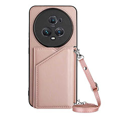 Custodia Lusso Pelle Cover YB3 per Huawei Honor Magic5 Pro 5G Oro Rosa
