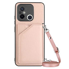 Custodia Lusso Pelle Cover YB3 per Xiaomi Poco C55 Oro Rosa
