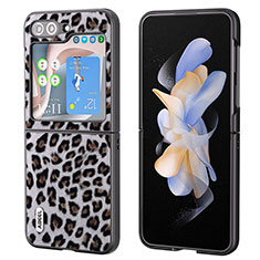 Custodia Lusso Pelle e Plastica Opaca Cover AD5 per Samsung Galaxy Z Flip5 5G Grigio