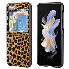Custodia Lusso Pelle e Plastica Opaca Cover AD5 per Samsung Galaxy Z Flip5 5G Marrone