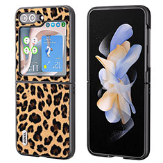Custodia Lusso Pelle e Plastica Opaca Cover AD5 per Samsung Galaxy Z Flip5 5G Marrone Chiaro