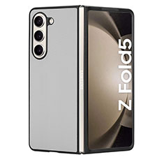 Custodia Lusso Pelle e Plastica Opaca Cover AD5 per Samsung Galaxy Z Fold5 5G Argento