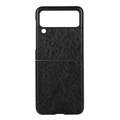 Custodia Lusso Pelle e Plastica Opaca Cover B04 per Samsung Galaxy Z Flip3 5G Nero