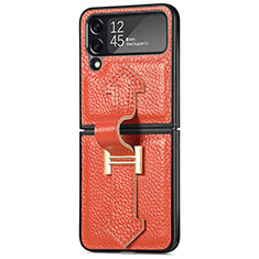 Custodia Lusso Pelle e Plastica Opaca Cover B04 per Samsung Galaxy Z Flip4 5G Arancione
