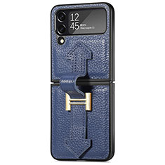 Custodia Lusso Pelle e Plastica Opaca Cover B04 per Samsung Galaxy Z Flip4 5G Blu