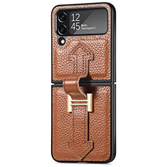 Custodia Lusso Pelle e Plastica Opaca Cover B04 per Samsung Galaxy Z Flip4 5G Marrone