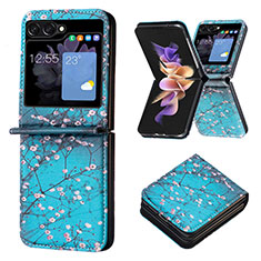 Custodia Lusso Pelle e Plastica Opaca Cover BF1 per Samsung Galaxy Z Flip5 5G Ciano