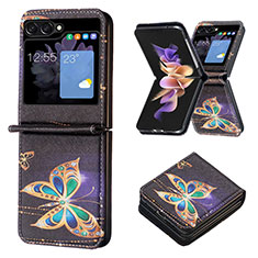 Custodia Lusso Pelle e Plastica Opaca Cover BF1 per Samsung Galaxy Z Flip5 5G Nero