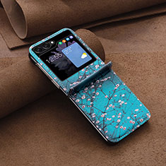 Custodia Lusso Pelle e Plastica Opaca Cover BF2 per Samsung Galaxy Z Flip5 5G Ciano