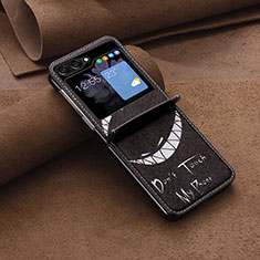 Custodia Lusso Pelle e Plastica Opaca Cover BF2 per Samsung Galaxy Z Flip5 5G Grigio Scuro