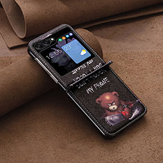 Custodia Lusso Pelle e Plastica Opaca Cover BF2 per Samsung Galaxy Z Flip5 5G Marrone