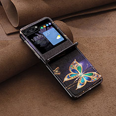 Custodia Lusso Pelle e Plastica Opaca Cover BF2 per Samsung Galaxy Z Flip5 5G Nero