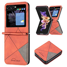 Custodia Lusso Pelle e Plastica Opaca Cover BF3 per Samsung Galaxy Z Flip5 5G Arancione