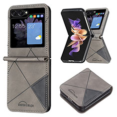 Custodia Lusso Pelle e Plastica Opaca Cover BF3 per Samsung Galaxy Z Flip5 5G Grigio