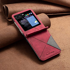 Custodia Lusso Pelle e Plastica Opaca Cover BF4 per Samsung Galaxy Z Flip5 5G Rosso