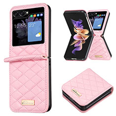 Custodia Lusso Pelle e Plastica Opaca Cover BF5 per Samsung Galaxy Z Flip5 5G Oro Rosa
