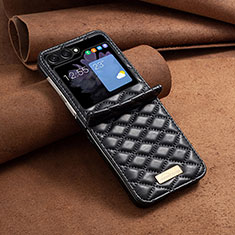 Custodia Lusso Pelle e Plastica Opaca Cover BF6 per Samsung Galaxy Z Flip5 5G Nero
