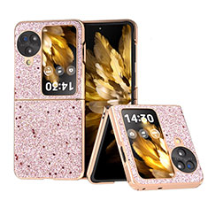 Custodia Lusso Pelle e Plastica Opaca Cover BH23 per Oppo Find N3 Flip 5G Oro Rosa