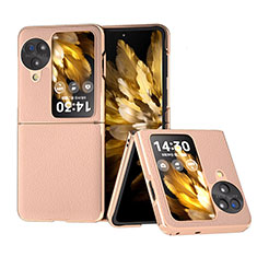 Custodia Lusso Pelle e Plastica Opaca Cover BH27 per Oppo Find N3 Flip 5G Oro Rosa