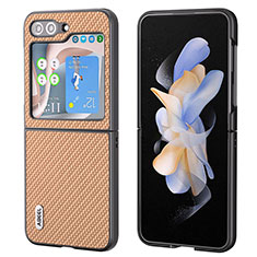 Custodia Lusso Pelle e Plastica Opaca Cover BH3 per Samsung Galaxy Z Flip5 5G Marrone Chiaro