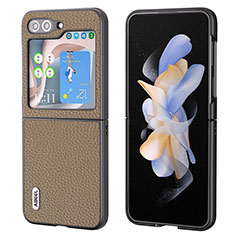 Custodia Lusso Pelle e Plastica Opaca Cover BH7 per Samsung Galaxy Z Flip5 5G Marrone Chiaro