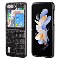 Custodia Lusso Pelle e Plastica Opaca Cover BH8 per Samsung Galaxy Z Flip5 5G Nero