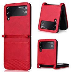 Custodia Lusso Pelle e Plastica Opaca Cover BY1 per Samsung Galaxy Z Flip3 5G Rosso