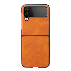 Custodia Lusso Pelle e Plastica Opaca Cover C07 per Samsung Galaxy Z Flip4 5G Arancione