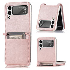 Custodia Lusso Pelle e Plastica Opaca Cover H01 per Samsung Galaxy Z Flip3 5G Oro Rosa