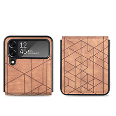 Custodia Lusso Pelle e Plastica Opaca Cover H01 per Samsung Galaxy Z Flip4 5G Marrone