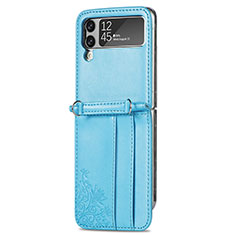 Custodia Lusso Pelle e Plastica Opaca Cover H04 per Samsung Galaxy Z Flip3 5G Blu