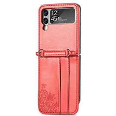 Custodia Lusso Pelle e Plastica Opaca Cover H04 per Samsung Galaxy Z Flip3 5G Rosso