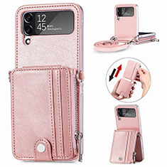 Custodia Lusso Pelle e Plastica Opaca Cover H06 per Samsung Galaxy Z Flip4 5G Oro Rosa