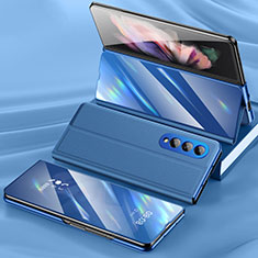 Custodia Lusso Pelle e Plastica Opaca Cover L02 per Samsung Galaxy Z Fold3 5G Blu