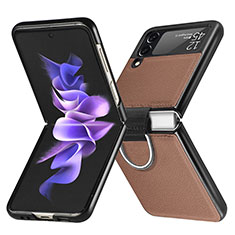 Custodia Lusso Pelle e Plastica Opaca Cover L06 per Samsung Galaxy Z Flip3 5G Marrone